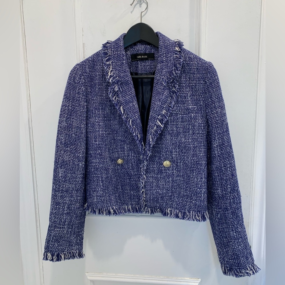 Zara blue tweed short blazer. Size XS